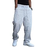 BEAUDRM Men's Baggy Sweatpants Drawstring Waist Wide Leg Sports Running Track Pants with Pockets Streetwear