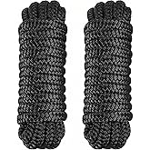 PACTHSD 2 Pack 3/8" x 15' Dock Lines - Marine Grade Nylon Boat Rope with 12" Loop for Docking and Mooring - Double Braided Boat Lines, High Strength, Easy Handling, Fray Resistant - Black