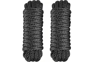 PACTHSD 2 Pack 3/8" x 15' Dock Lines - Marine Grade Nylon Boat Rope with 12" Loop for Docking and Mooring - Double Braided Boat Lines, High Strength, Easy Handling, Fray Resistant - Black