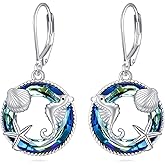 S925 Sterling Silver Ocean Dangle Earrings Wave/Shark/Seahorse/Dolphin/Jellyfish Dangling Jewelry For Women Love Mother Gifts