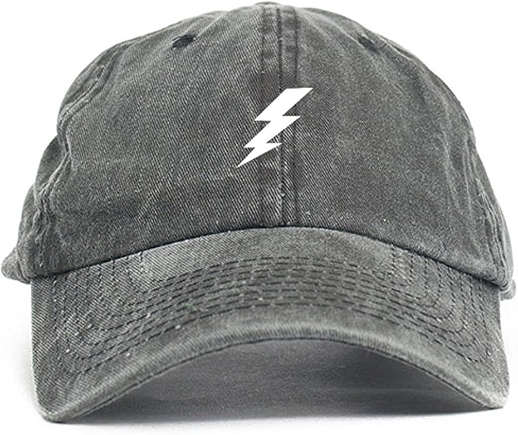 Lightning Bolt Dad Hat Baseball Cap Unstructured New Black Denim at