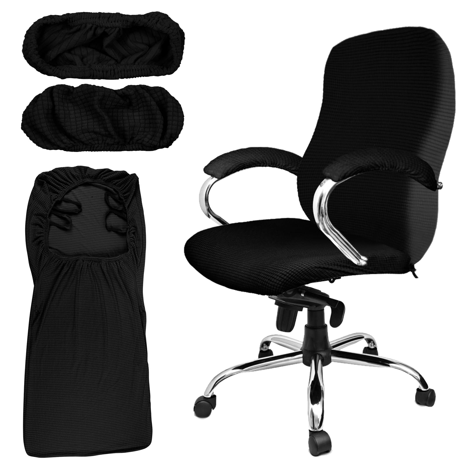 Photo 1 of Tatuo 3 Pcs Computer Office Chair Cover Universal Rotating Chair Slipcovers Protector Removable Washable Office Armrest Covers with Zipper for High Back Seat Backrest Pads(Medium,Black)