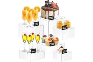 6 Pcs Buffet Risers with Mini Sign and Marker, Food Display Stands for Buffet Table Party Catering Dessert Jewelry Collectibl