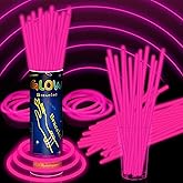 Taikula 100 Pack 8” Pink Glow Sticks Bulk with 100 Connectors Neon Glow In The Dark Party favors Supplies for Holiday Birthday Party Decoration (Pink)