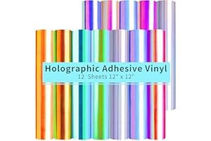 HTVRONT Holographic Vinyl - 12 Sheets 12 "x12 Holographic Permanent Vinyl for All Cutting Machine - Easy to Weed & Transfer Iridescent Craft Adhesive Vinyl Sheets