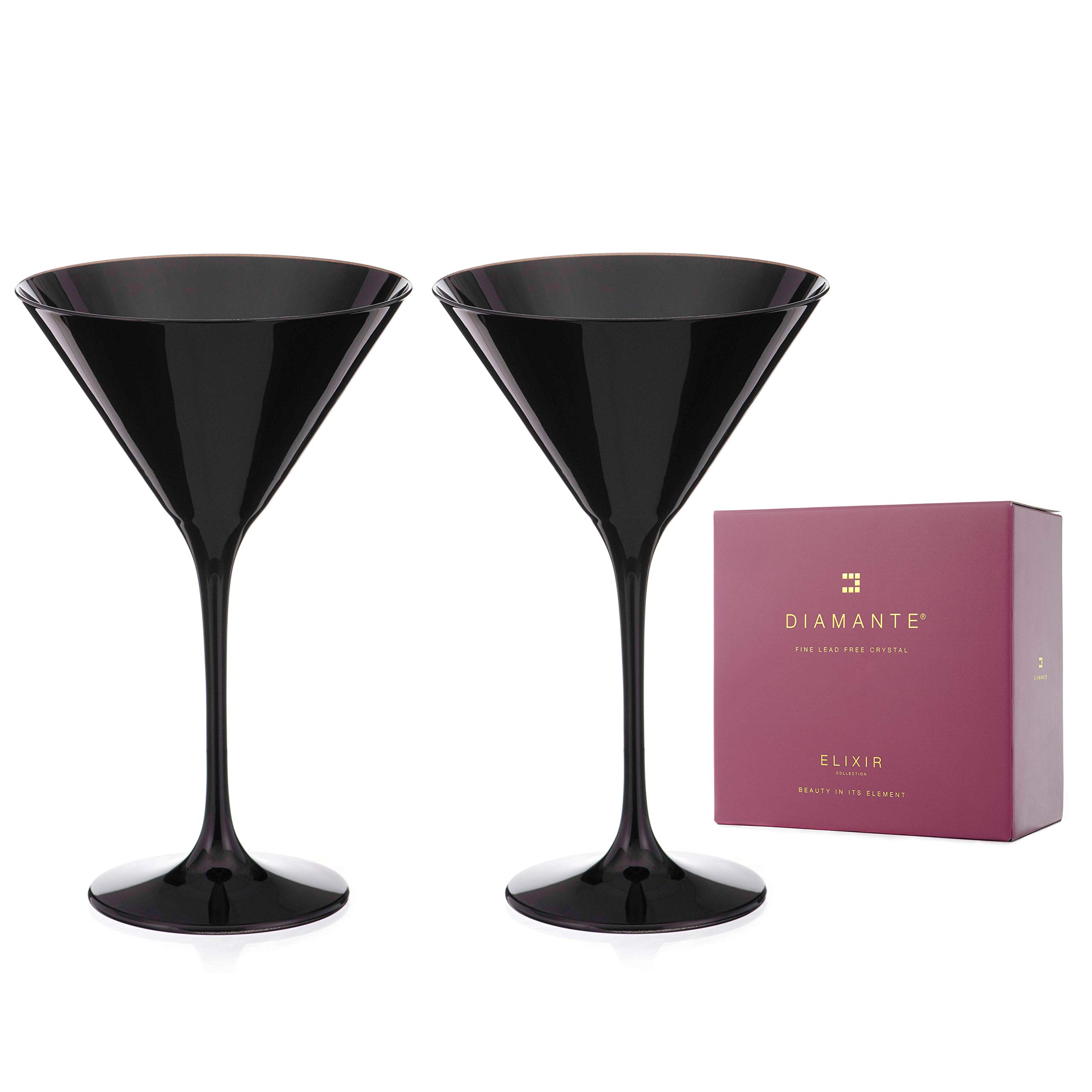DIAMANTE Black Crystal Glasses - 'Ghost Black’ Collection (Martini Glasses)