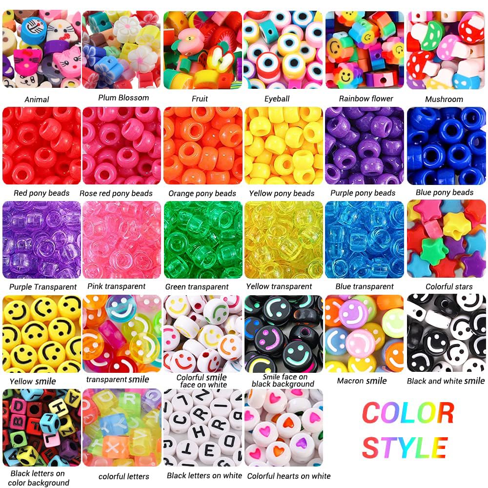 JOICEE Bracelet Making Kit Pony Beads fruite Flower Polymer Clay Beads Letter Beads for Jewelry Making, DIY Arts Earring and Crafts Gifts for Girls Age 6 7 8 9 10-12