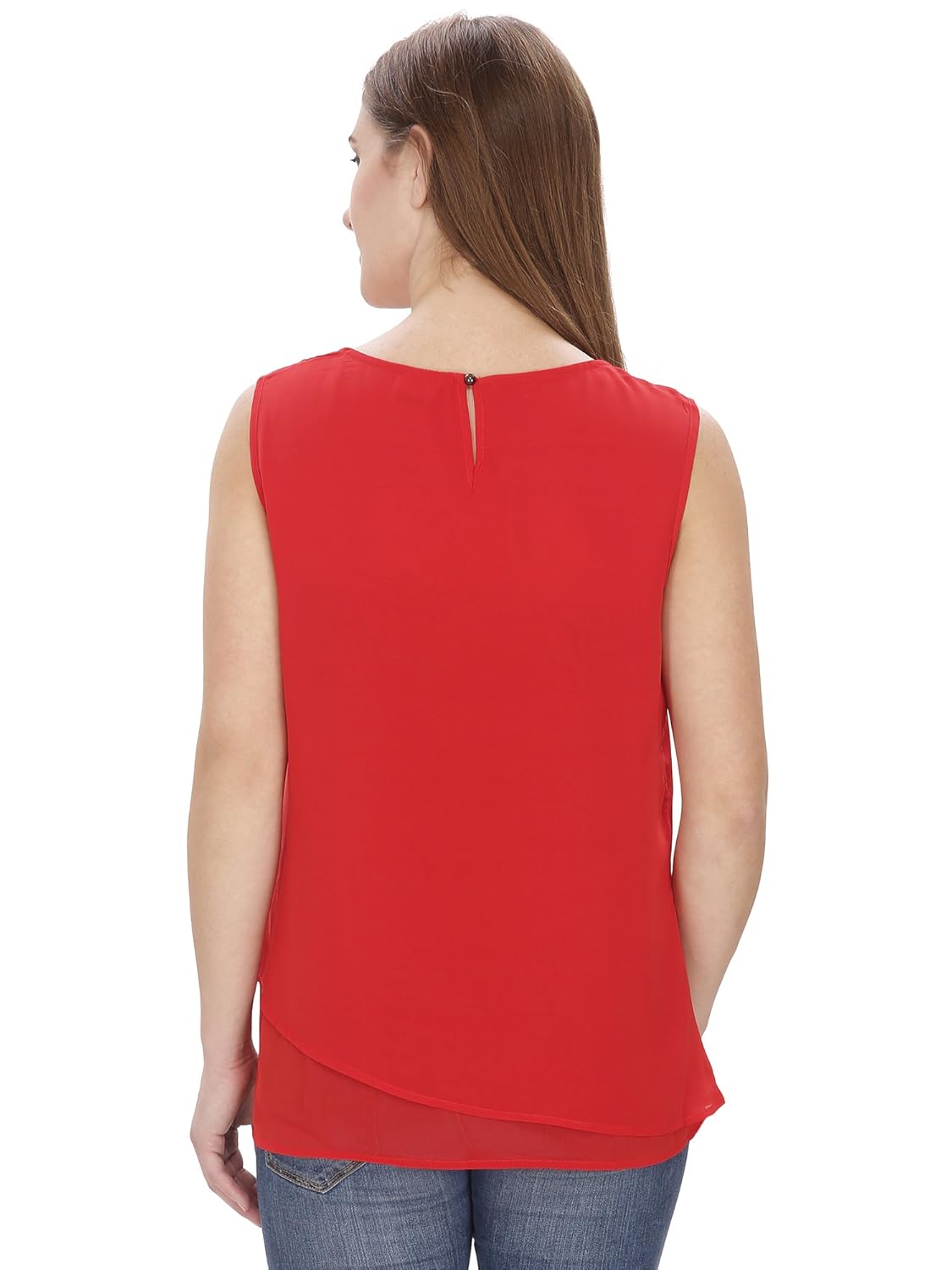 mansicollections casual sleeveless embellished red top for women