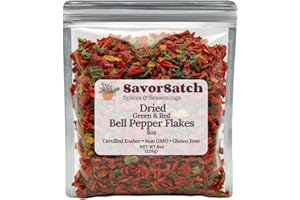 SavorSatch Dried Red & Green Bell Pepper Flakes – 8oz Resealable Pouch | Dehydrated, Certified Kosher, Non-GMO | Perfect for Cooking, Soups, Stews, Camping, Emergency Food Supply