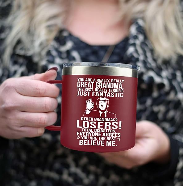 GIFTS FOR GRANDMA FROM GRANDDAUGHTER, GRANDSON, GRANDCHILD – GRANDMA GIFTS FOR CHRISTMAS, GRANDPARENTS DAY, BIRTHDAY, MOTHERS DAY – GRANDPARENTS MUG 14OZ,BURGUNDY INSULATED STAINLESS STEEL