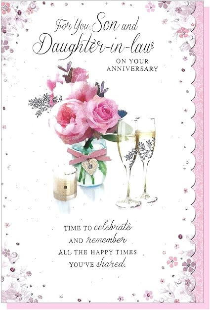 Son Daughter In Law Anniversary Card Flowers Champagne Glasses Couple Wedding Anniversary Simon Elvin 7 5 X 5 25 26709 Amazon Co Uk Office Products