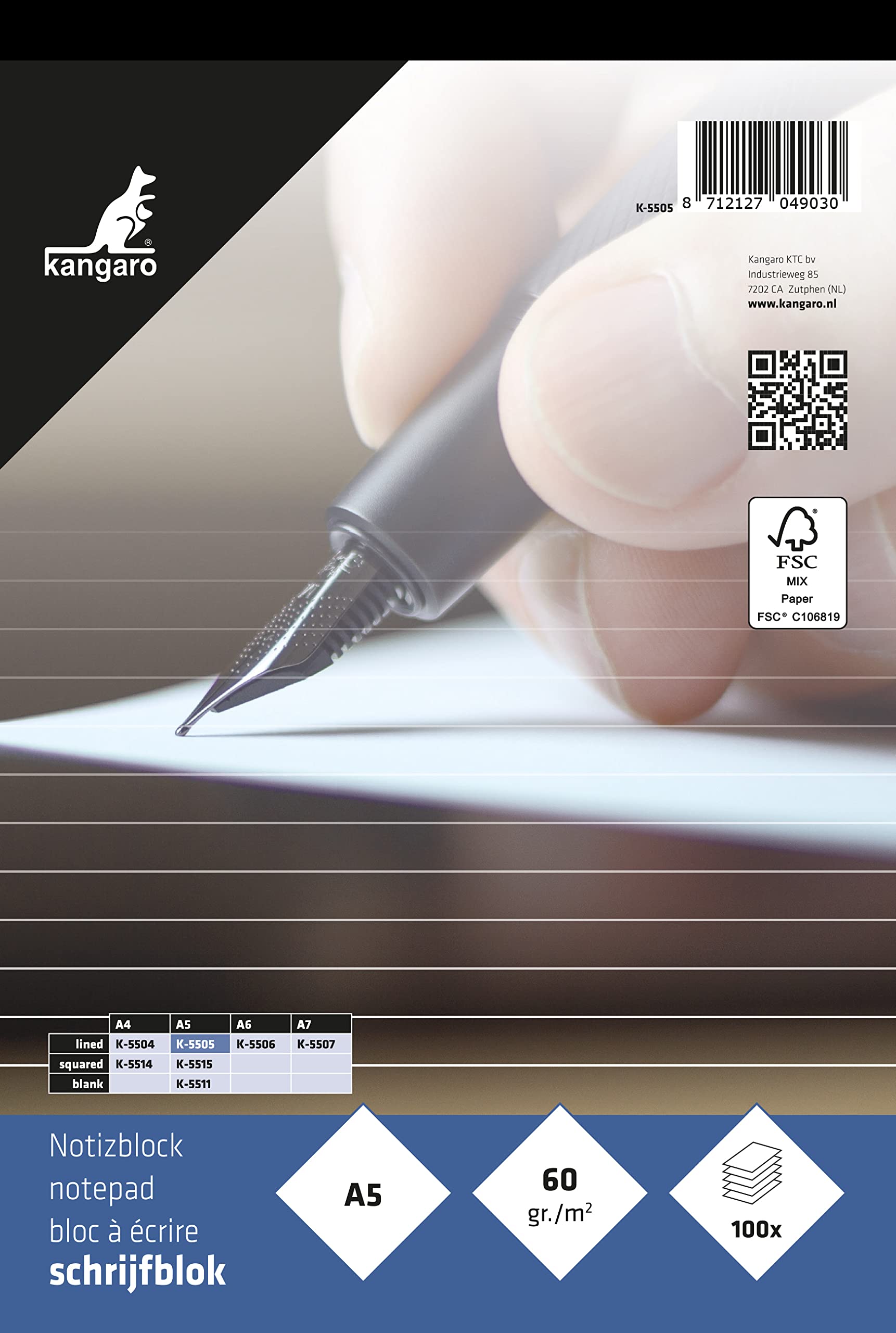 Kangaro Notepad A5 Lined 60 g 100 Sheets 14.8 x 21 x 0.9