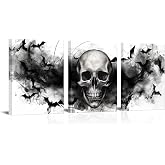 Visual Art Decor Black and White Skull Wall Art Gothic Wall Decor Spooky Gift Halloween Decoration Goth Home Decor Framed 12x16inchx3Pieces