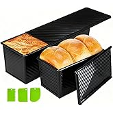 Barlket Black Pullman Loaf Pan with Lid, 13 Inch Pullman Bread Pan with Cover, 2.2LB & 1LB Dough Capacity, 2 Pack Sandwiches Bread Loaf Pan Nonstick, for Sourdough and Toast