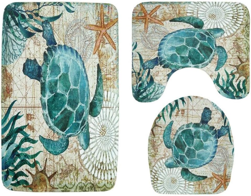 Iusun 3PCS Bath Mat Set, Non-Slip Suction Grip Bath Mat Bathroom Kitchen Carpet Doormats Decor (B)