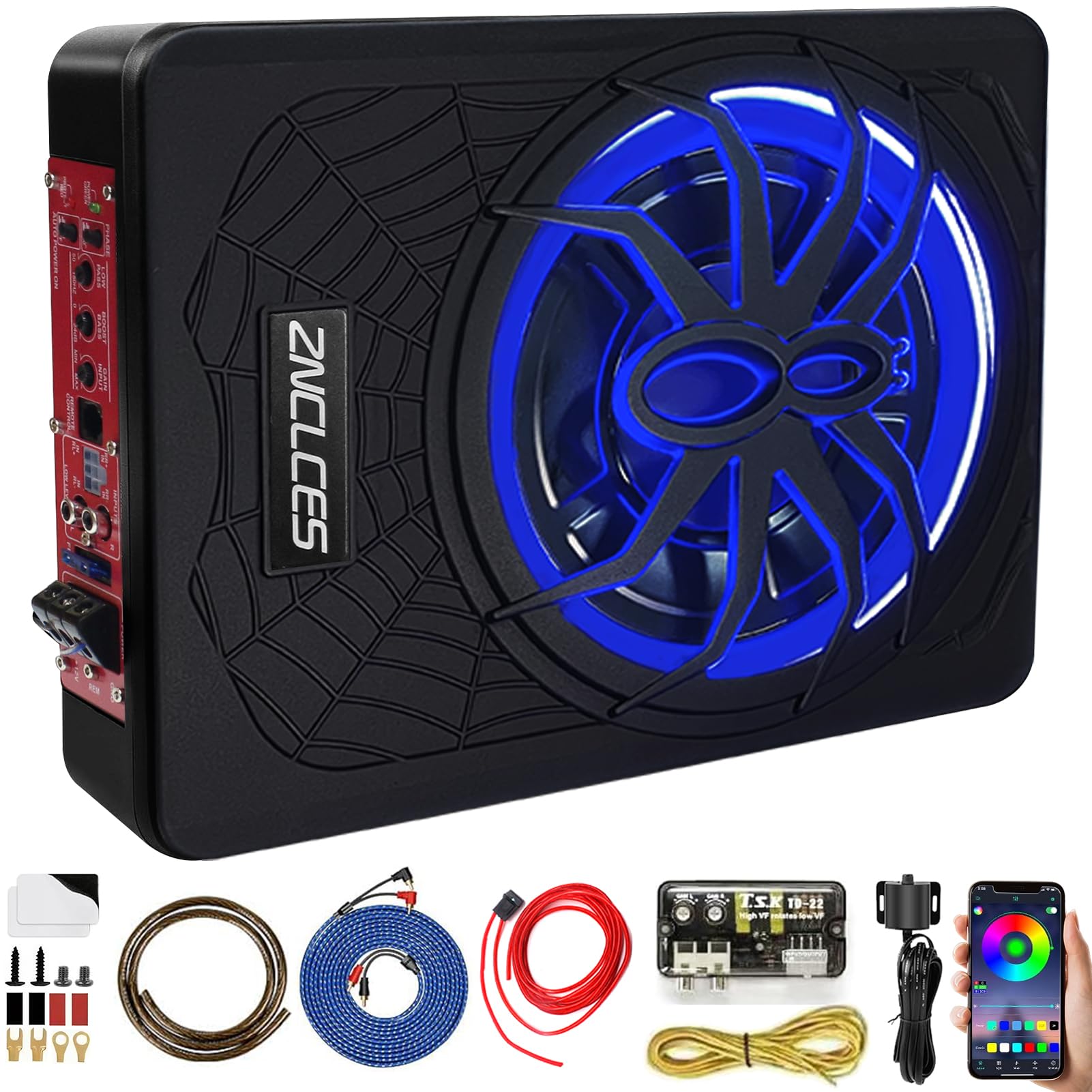 Photo 1 of Znclces 2025 Upgraded 10" 1200W Slim Under Seat Powered Car Subwoofer, Car/Truck Sub Built in Amplifier for Outstanding Heat Dissipation, Powerful bass and Blue LED (Coloful Light)
