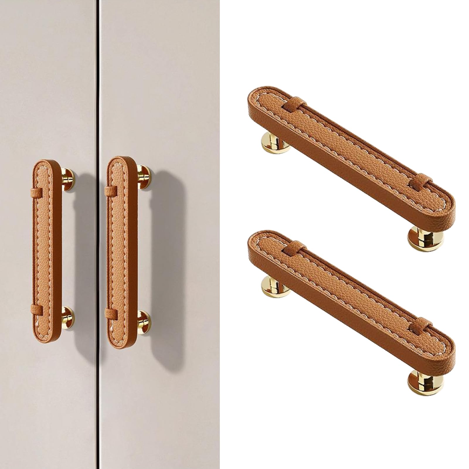 CcHhyyt 2 Pack Brown Leather Cabinet Pulls