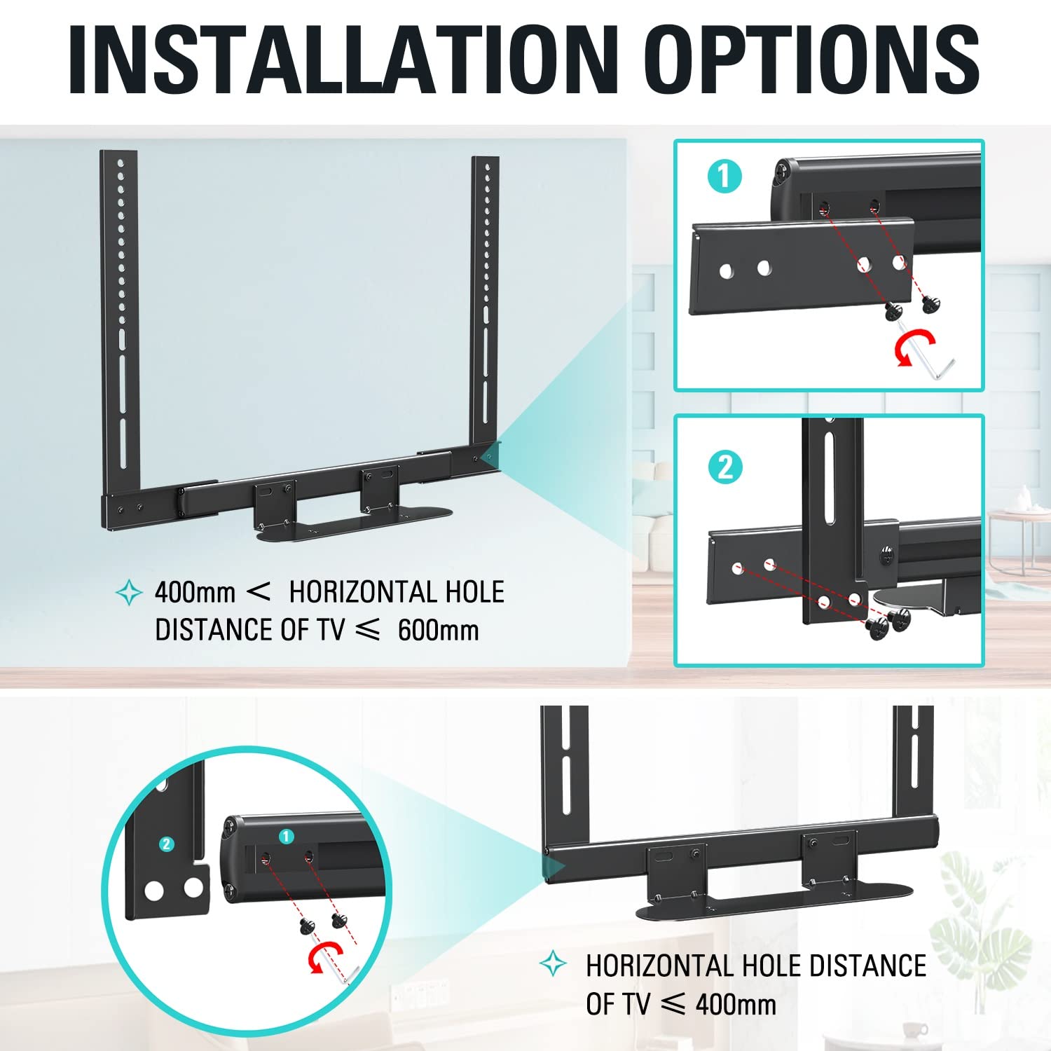 Mounting Dream Soundbar Mount with Easy Access Design for SONOS Beam, SoundBar Bracket with Sliding Block Fits TV up to VESA 600x400mm, Compatible with The Beam Constructed of Duty Aluminum Profile