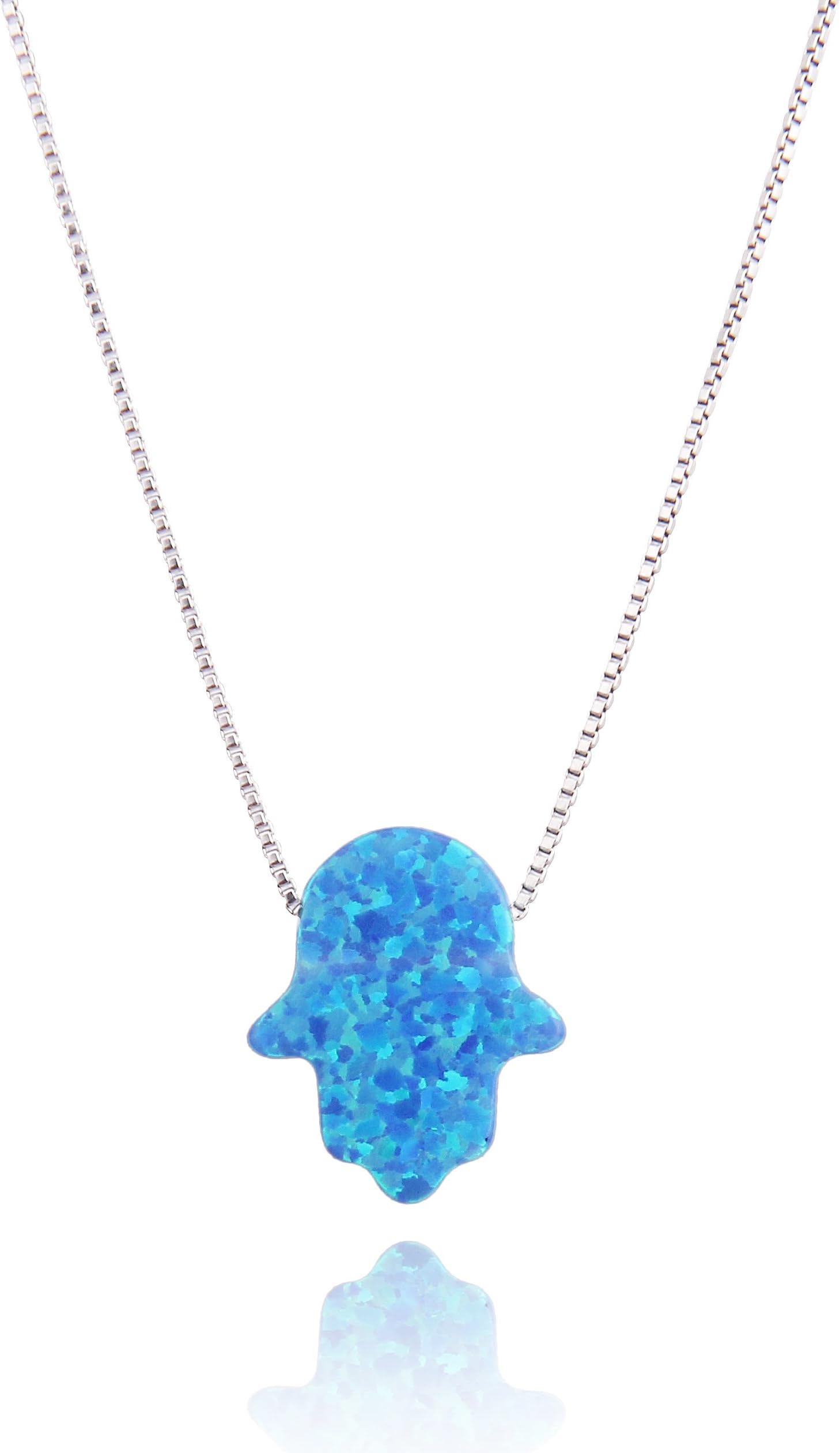 Luckeyui Created Blue/White/Purple/Purple Opal Fatima Hamsa Hand Pendant Necklace for Women