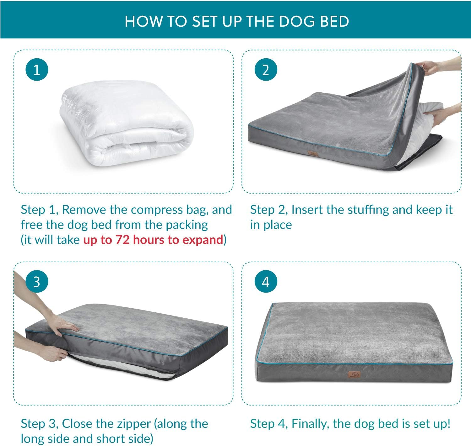 Bedsure Waterproof Dog Beds for Large Dogs - Up to 75lbs Large Dog Bed with Washable Cover, Dog Bed Pillows, Grey : Pet Supplies