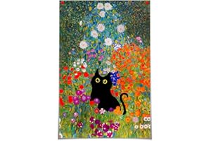 GENERIC Gustav Klimt Canvas Wall Art Famous Oil Paintings Garden Flower Black Cat Poster Funny Cat Floral Print Colorful Abstract Farmhouse Gallery Aesthetic Room Decor for Bedroom Bathroom 12x16in Unframed