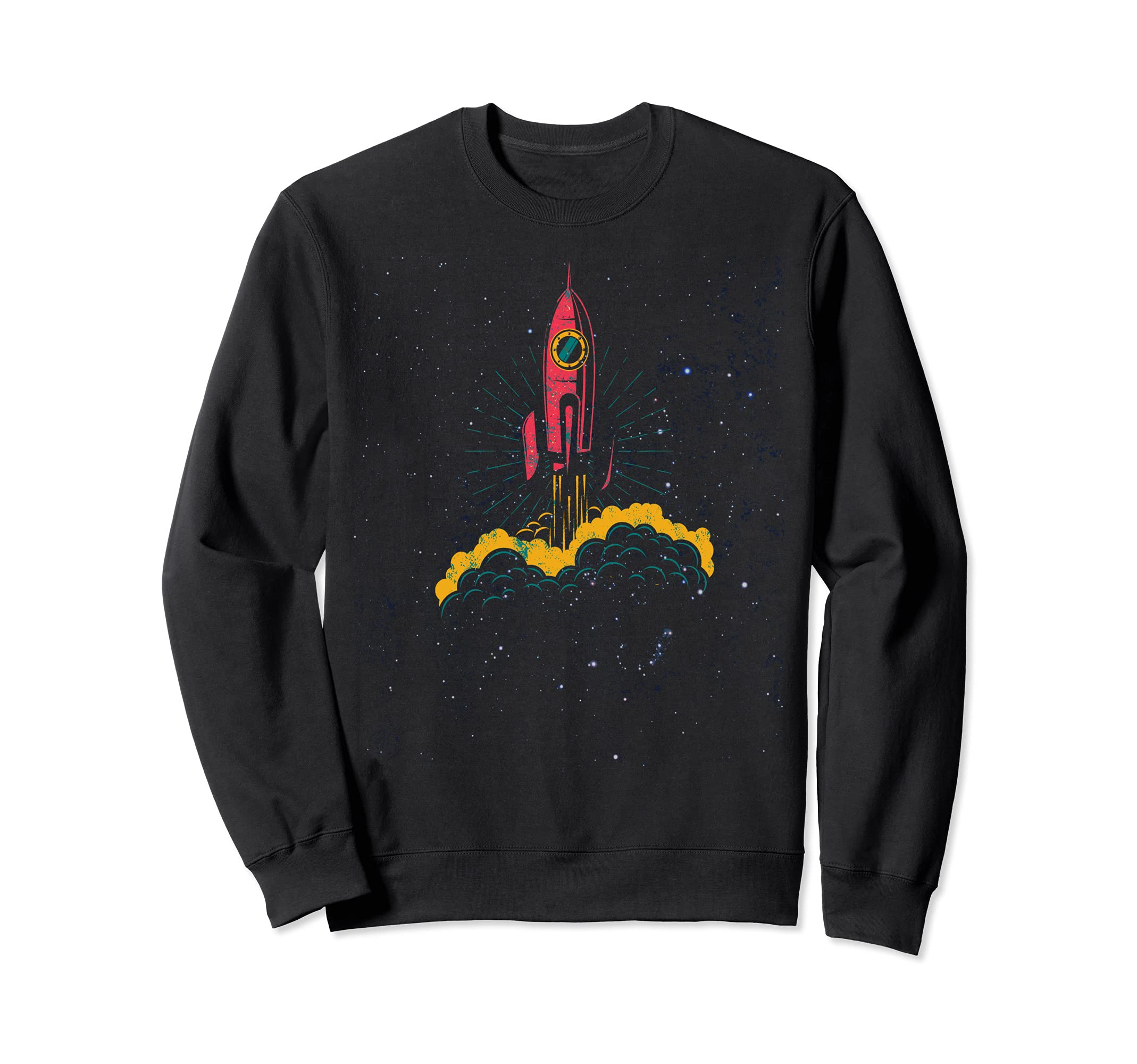 SciFi Steampunk Rocket to Sky at Night with Retro Space Ship Sweatshirt