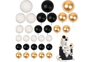 GOENSJT 30 PCS Balls Cake Topper DIY Cake Insert Toppers Ball Cake Picks Cupcake Topper for Birthday Party Baby Shower Wedding Cake Decoration(Black Gold White)