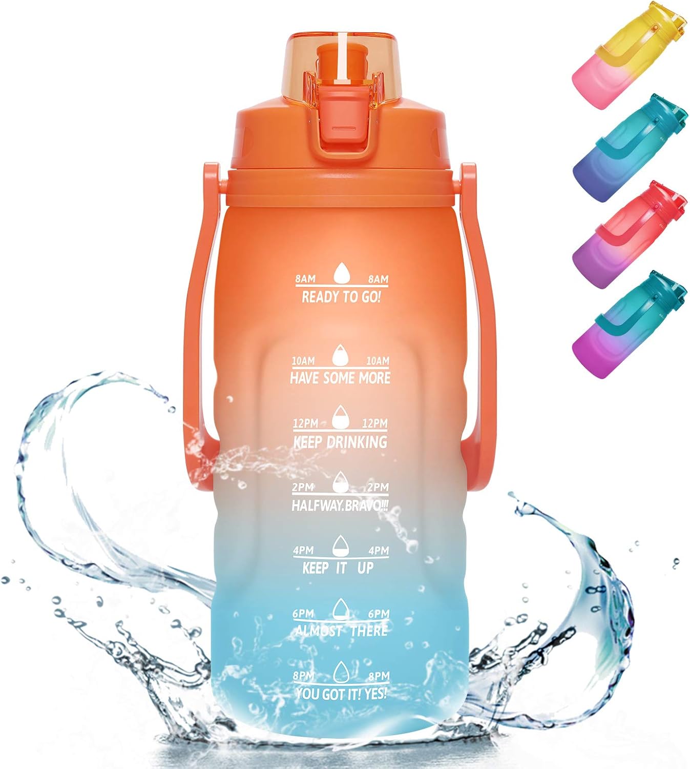 PASER 64oz Water Bottles with Times to Drink, 2 in 1 Lids(Chug and Straw) Tritan Leakproof BPA Free Sports Motivational Water Bottle with Replaceable Handle & Strap(Included Bottle Brush): Sports & Outdoors