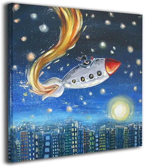 Amazon Co Jp Zetena 宇宙 星 月 ロケット キャンバス絵画 アートパネル キャンバス 絵画 モダンフレーム装飾画 壁飾り 壁ポスター おしゃれ インテリア ホーム キッチン