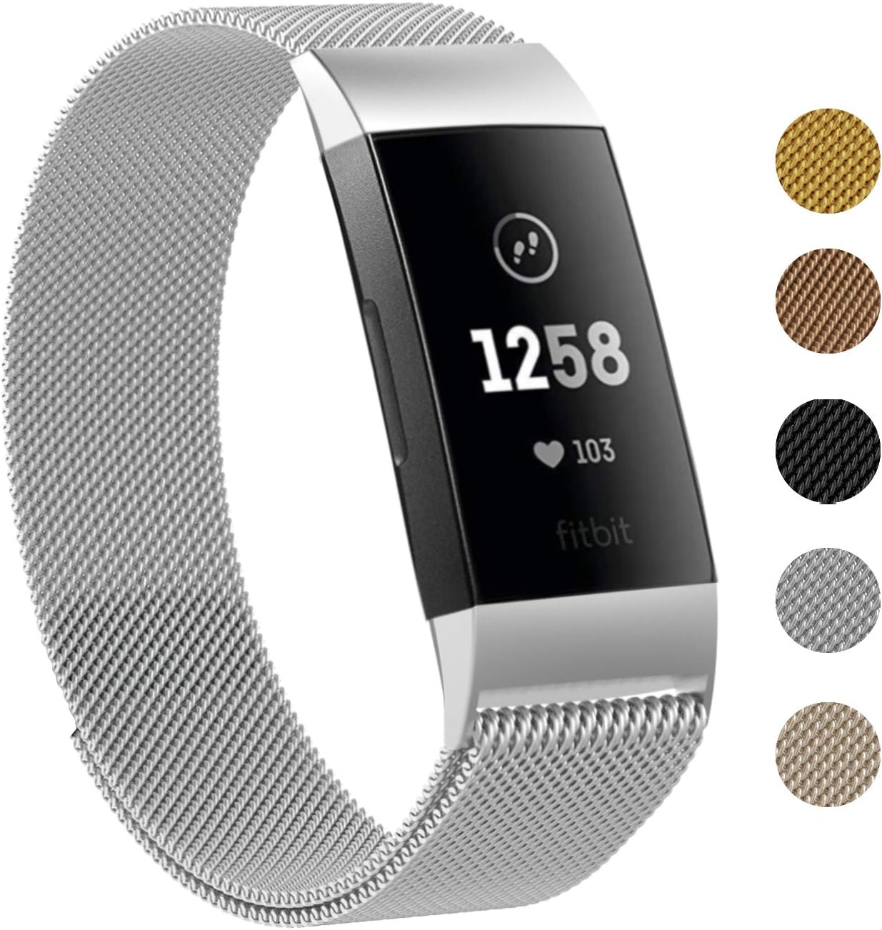 Keasy Replacement Bands Compatible for Fitbit Charge 3, Stainless Steel Metal Wristbands with Metal Lock for Women Men  (Silver, Large)