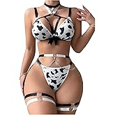 OYOANGLE Women's 9 Piece Lingerie Set Cut Out Bra and Panty with Garter Bra Garter Lingerie Set