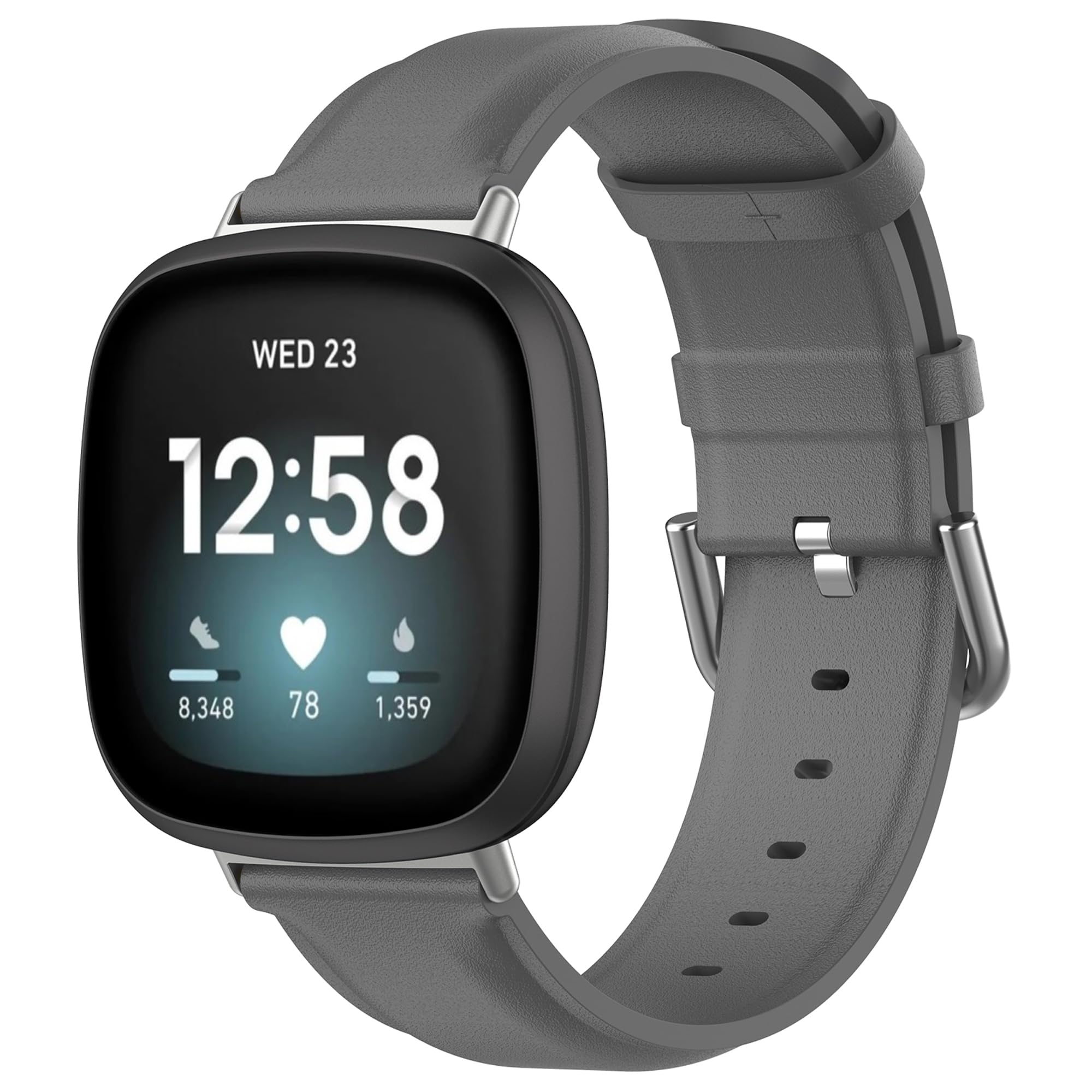 TenCloud Straps Compatible with Fitbit Sense/Versa 3 Strap, Replacement Soft Comfortable Leather Band Wristband for Sense/Versa 3 Smartwatch (Gray)