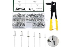 Keadic 226Pcs Heavy Duty Manual Riveter with 6 Sizes Aluminum Blind Rivets Assortment Kit, M2.4 M3.2 M4 M4.8 Silver Tone Pop 