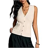 Floerns Women's Casual V Neck Sweater Vest Button Down Sleeveless Knitted Tank Top