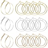 60PCS Beading Hoop Earrings Finding,URSMART Earring Making Hoops Open Round Earring Hoops for Jewelry Making DIY Craft Supplies (25MM/35MM)