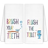 CIOJUNE Kids Bathroom Decor, Toddler Boys Girls Kids Bathroom Accessories Hand Towels Set of 2, Brush Your Teeth Flush The Tolet Bathroom Decoretion, 16x24