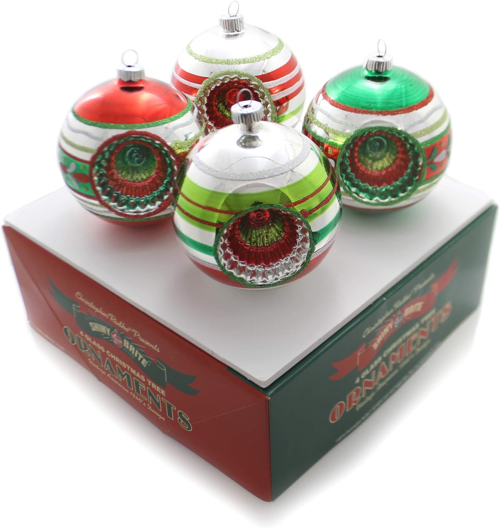 Radko Shiny Brite Holiday Splendor Large Reflector Glass Ornaments