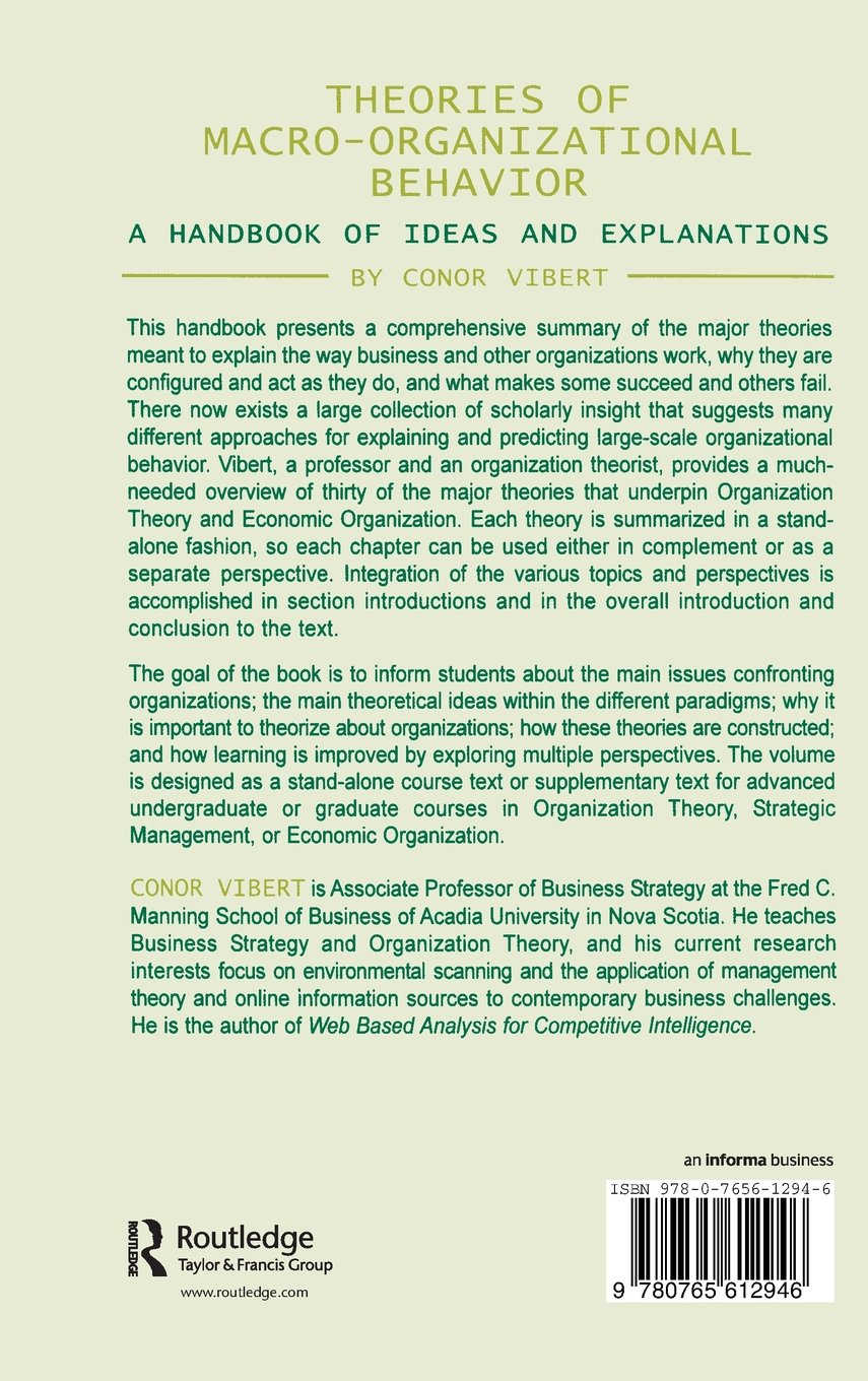 Theories of macro organizational behavior a handbook of ideas and explanations a handbook of ideas and explanations