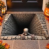 ZeawIEsvbyt Halloween 3D Optical Illusion Rug, Stone Passage Depth Artwork, Durable Polyester Floor Mat with Anti-Slip Backing for Bathroom, Bedroom and Front Door (Grey 36x24IN)