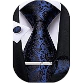 DiBanGu Paisley Ties for Men Silk Necktie and Pocket Square Cufflinks Tie Clip Set Woven Classic Mens Tie for Wedding Party