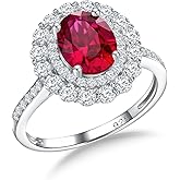 DAYBYDAY Oval Birthstone Rings for Women, 925 Sterling Silve Ruby/Sapphire/Emerald Double Halo Engagement Wedding Ring, 3ct-4ct Big Cockatil Rings