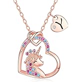 Chunyee Unicorn Gifts for Girls, Colorful CZ Heart Unicorn Necklaces Initial Necklace Birthday Christmas Gift for Girls Teens