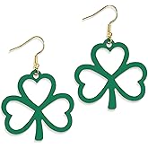 JeanBeau St. Patrick's Day Green Shamrock Earrings for Women, Irish Clover Leaf Dangle Drop Earing Trendy Accessories Jewelry Gift