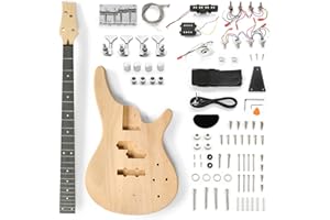 Ktaxon DIY Electric Guitar Kit, 44Inch DIY Bass Guitar Kit with Mahogany Body, Solid Wood Fingerboard and Maple Neck, Easy Installation & All Accessories Included to Build Your Own Guitar(KIB)