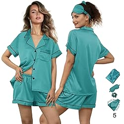 WJing Yi Jia 5Pcs Womens Soft Satin Pajama Set