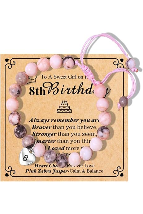 Regalo Niña 11 Años Pulsera De Piedra Natural Rosa Para Niñas De