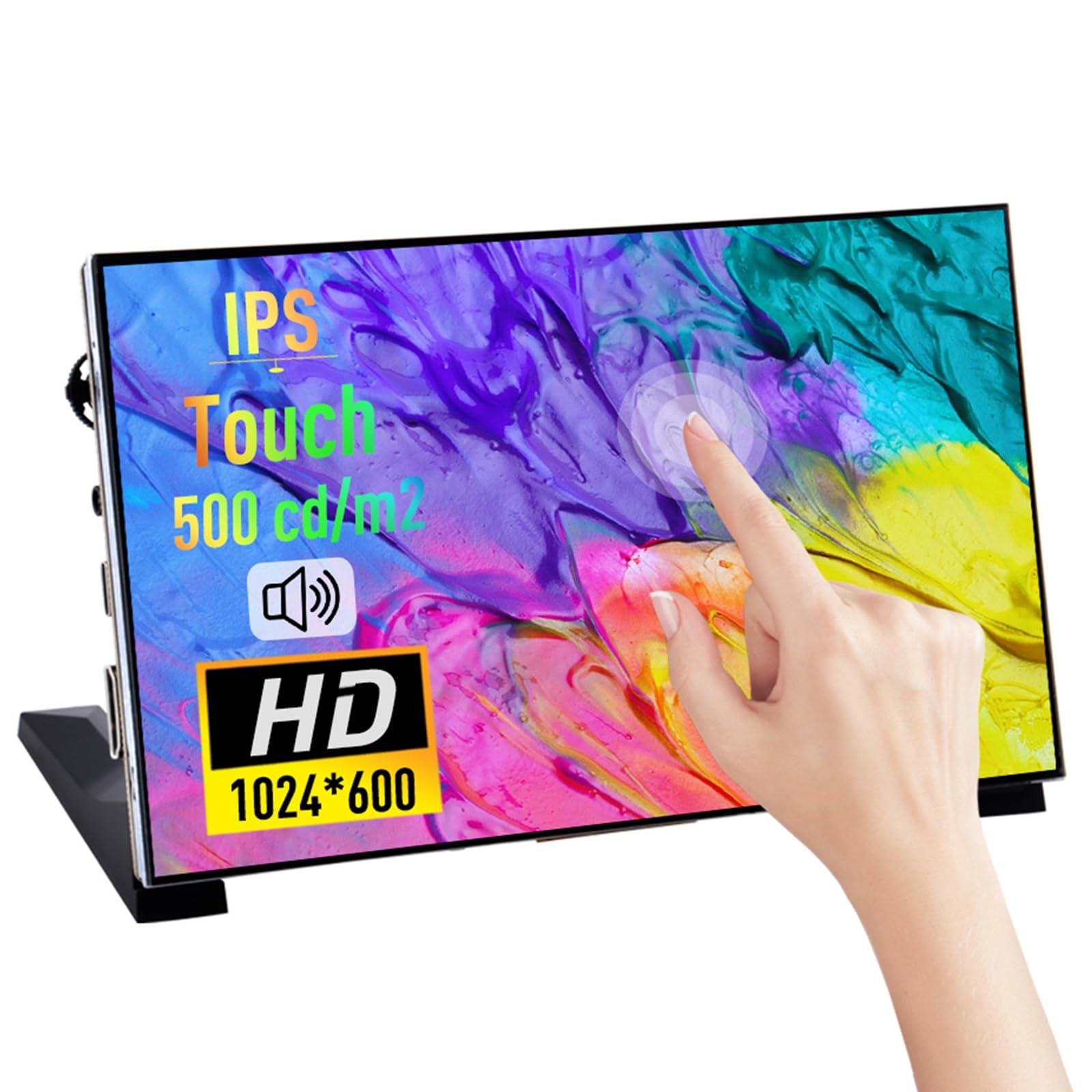 GeeekPi 7-Inch Capacitive Touchscreen Monitor - 1024x600 IPS LCD Display with Dual-Speaker, HDMI Portable Monitor for Raspberry Pi 5/4B/3B+/3B/B+/Zero/400, Win11/10/8, BPi M5/M2 Zero