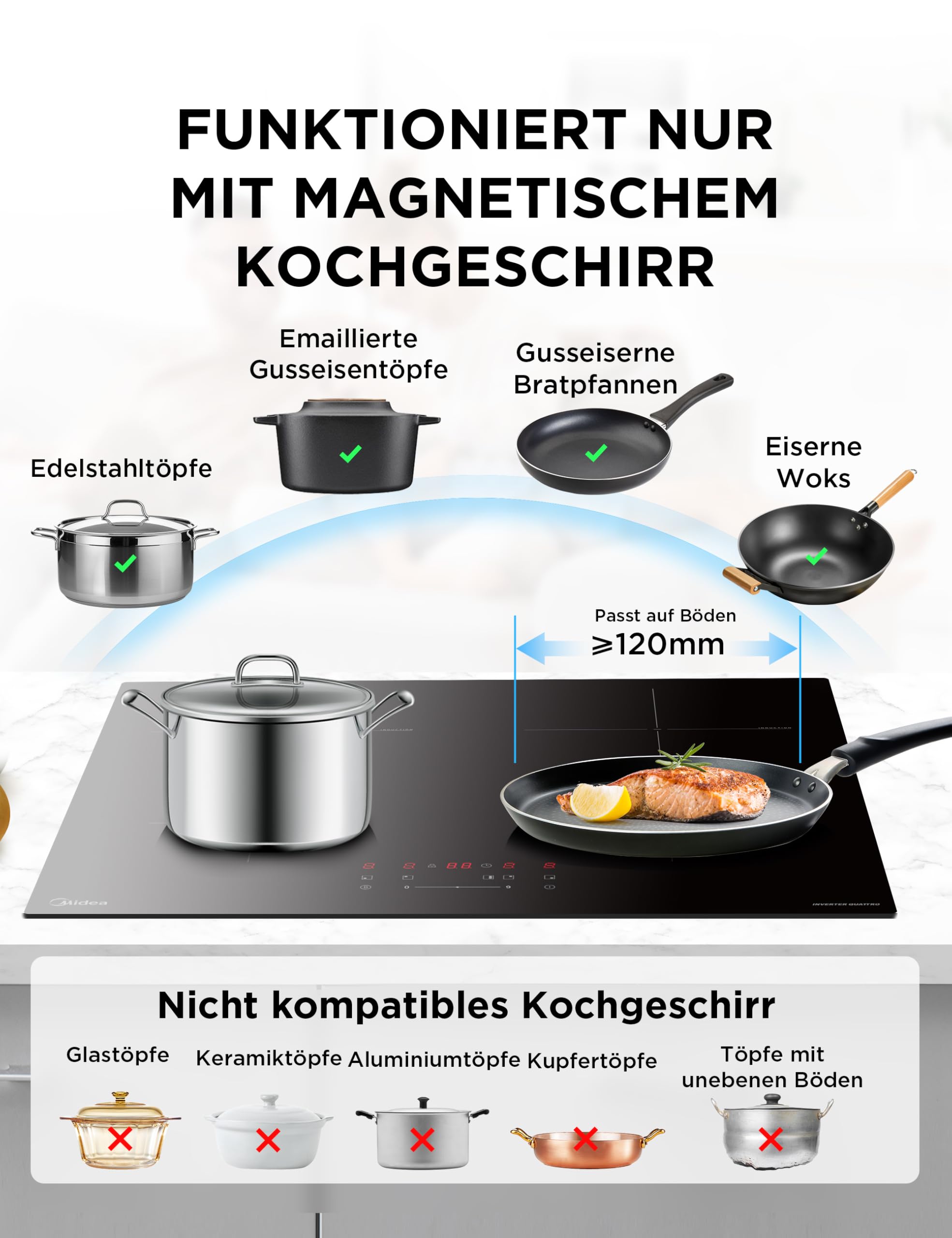 Midea MIH741F238K0 Induktionskochfeld, 4 Kochzonen, 7400W 6