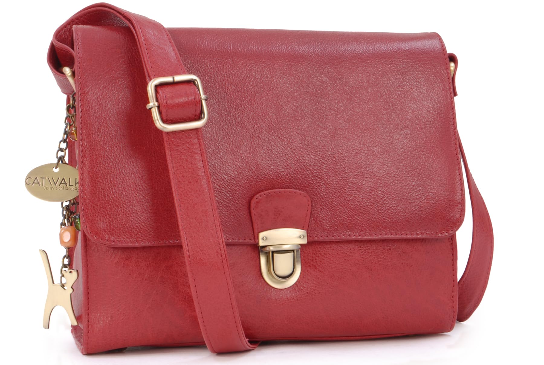 Catwalk Collection Handbags - Women's Leather Crossbody Bag - Medium A5 Size Messenger Bag - Handbag With Multiple Compartments - Diana - Red