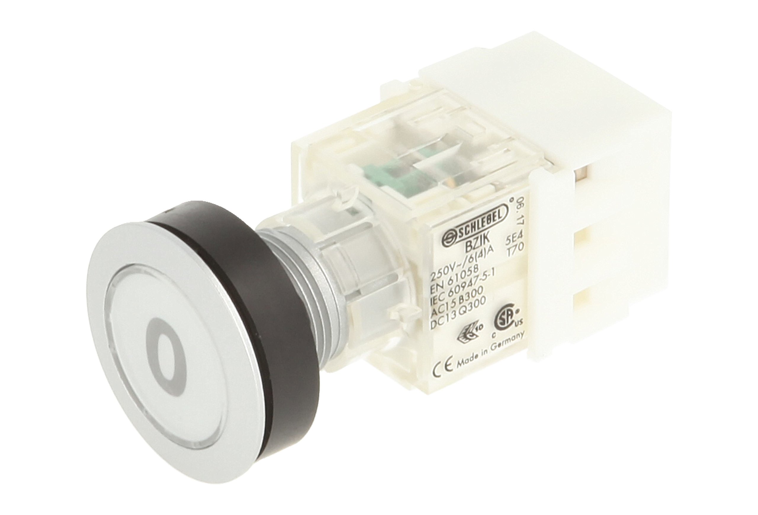 Schlegel 23.000.175 Push Button Silver-Coloured, Button Cap Clear, Identification Plate 0, Push Contact Sensor 1 N/O Contact, Screw Connection